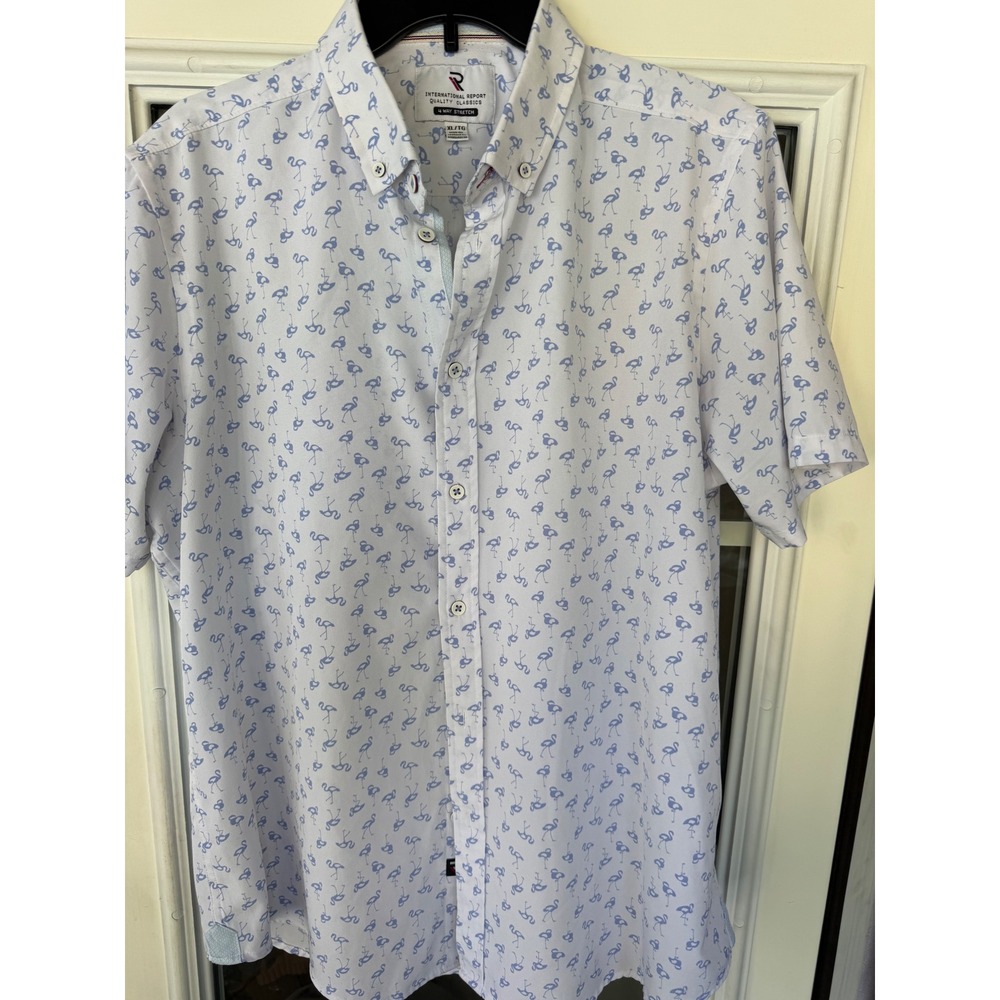 International Report white shirt w/flamingo and 4-way stretch fabric XL